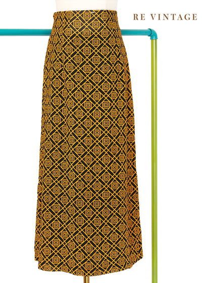 螢光橘小方格高腰長裙（24-28"）1