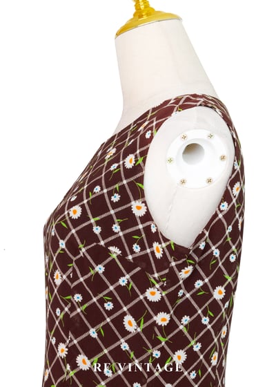 昭和少女的野餐棕色花卉菱格長洋裝7