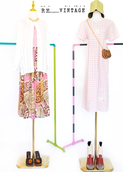 粉紅小熊格紋長洋裝2