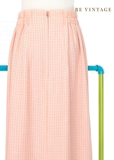 鮭魚粉橘色小格紋氣質長裙（28-32"）10