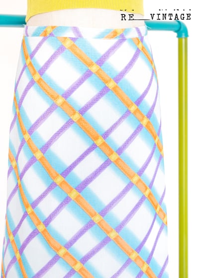 水藍的亮橘紫色菱格紋雪紡長裙（28"）3