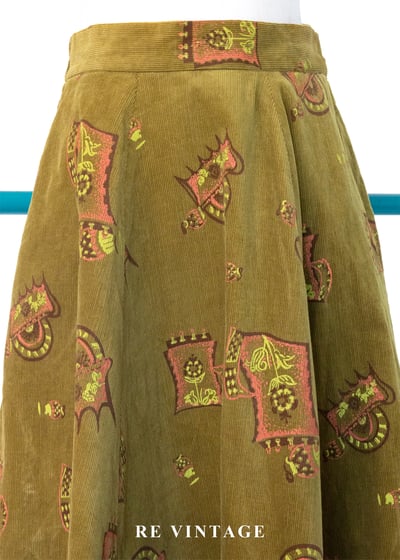 芥末綠苔童話花朵燈芯絨圓裙（26"）3