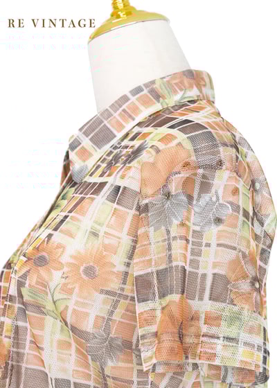 格子裡の可愛小花網紗上衣7