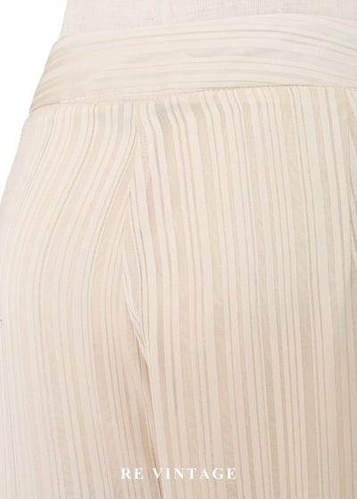 奶油白線條中國釦高腰直筒褲（27"）10