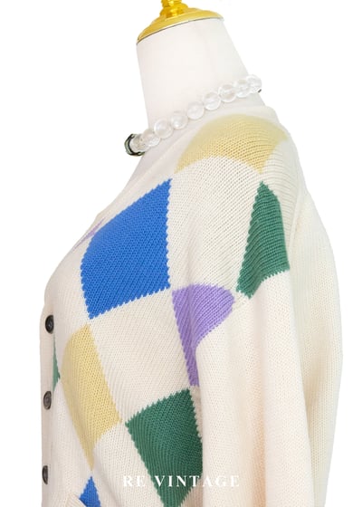 日本製 - 彩虹糖奶油大菱格針織外套7