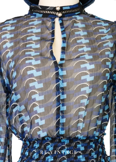 波光藍格輕紗復古長洋裝7