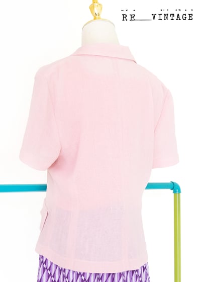 甜粉色麻質感短袖襯衫9