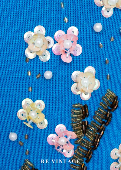 寶藍色亮片花卉刺繡細肩帶背心7