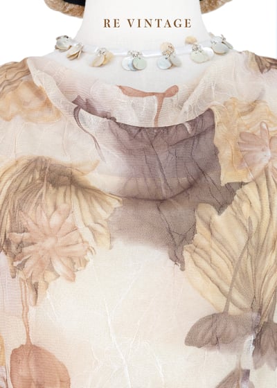 套裝背心 - 奶茶色乾燥花網紗垂墜領背心4