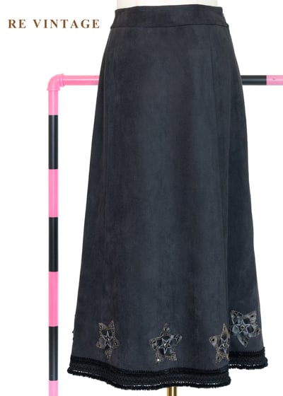 星軌觀測者 - 皮革小花深灰色中長裙（26"）1