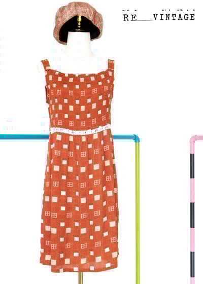 酒紅色小格紋甜美洋裝1