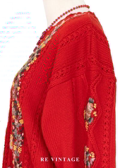 冬日花語 - 暖紅花卉針織毛衣9