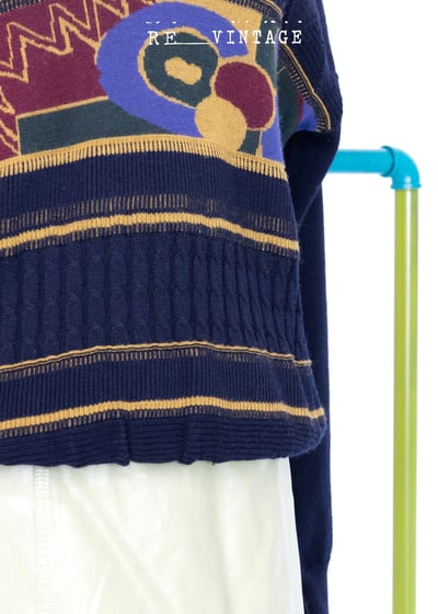 深藍色幾何圖形圖騰毛料針織上衣4