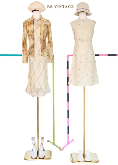 奶油雲階菱格紋氣質洋裝2