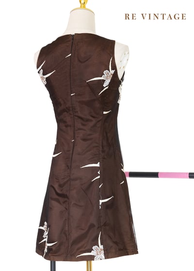 白花香氣咖啡棕網紗迷你洋裝11