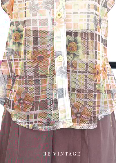 格子裡の可愛小花網紗上衣6