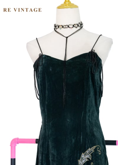 祖母綠精靈女王華麗黑珠細肩帶洋裝3