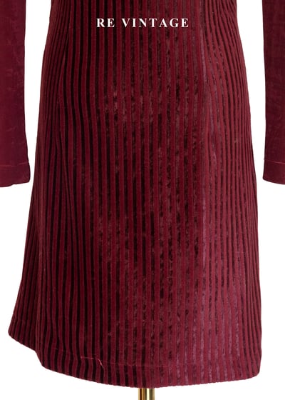 法式優雅直條勃根地紅絨布洋裝4