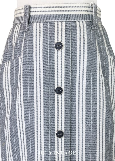 摩登序曲 - 奶油灰粗細條紋排扣直筒裙（25"）3