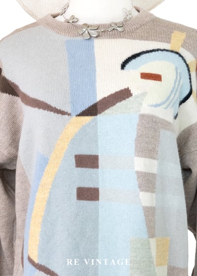 莫蘭迪抽象拼接圖騰針織毛衣3