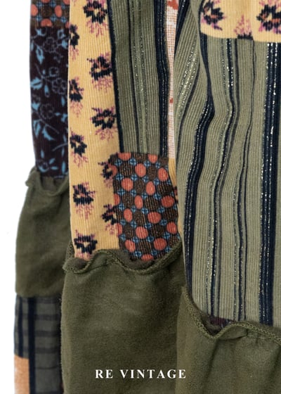 大地色碎花交響拼貼絨布長裙（22-28"）12