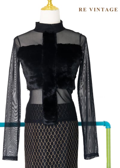 前衛的毛絨霸道線條網紗上衣1
