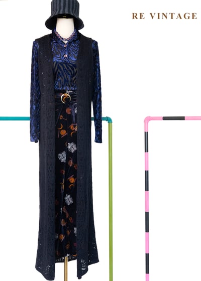 Dark Navy長版圖騰鉤針罩衫1