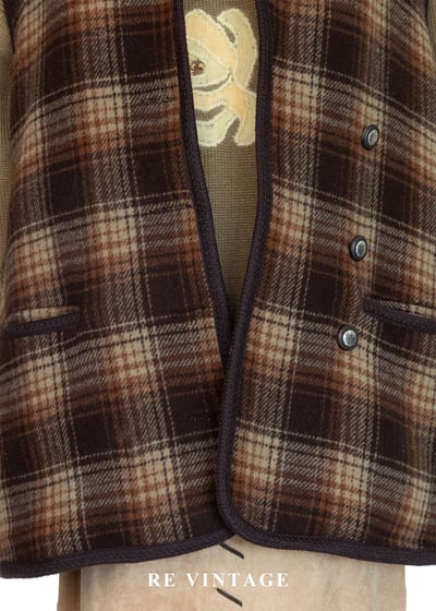冬日壁爐 - 深褐色格紋毛呢背心4