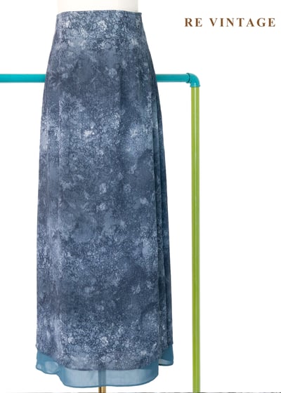 藍灰水墨渲染雙層布料長裙（28"）1