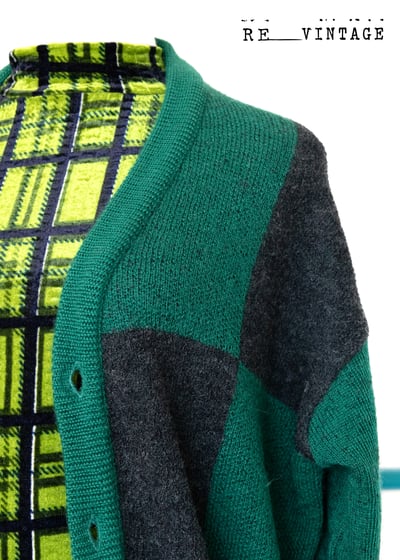 寶綠色/深灰大格紋針織外套5