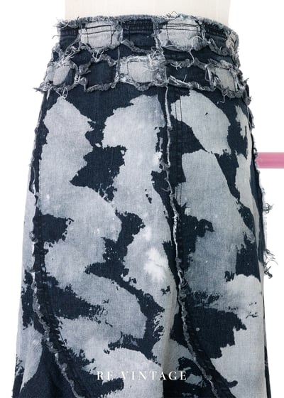 手刷感藍白染毛邊牛仔裙（28"）3