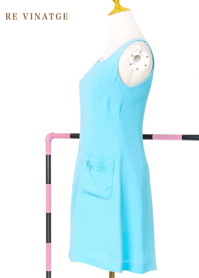 水藍色四朵小花夏日迷你洋裝3