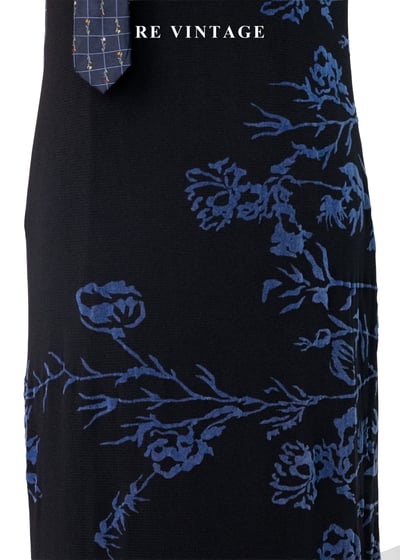 知性藍色植物標本黑底長洋裝6