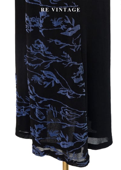 知性藍色植物標本黑底長洋裝13