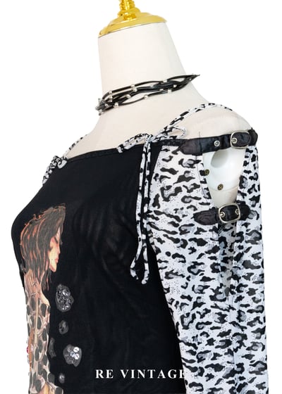 硬派搖滾味豹紋甜心女孩露肩上衣9