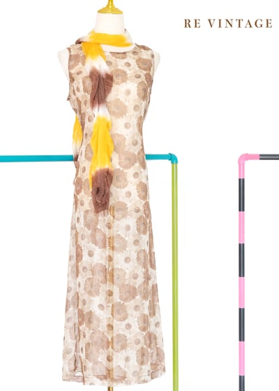 滿圖花花摩卡宗透膚雪紡長洋裝1