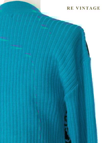 藍綠色正負圖騰反轉針織毛衣9