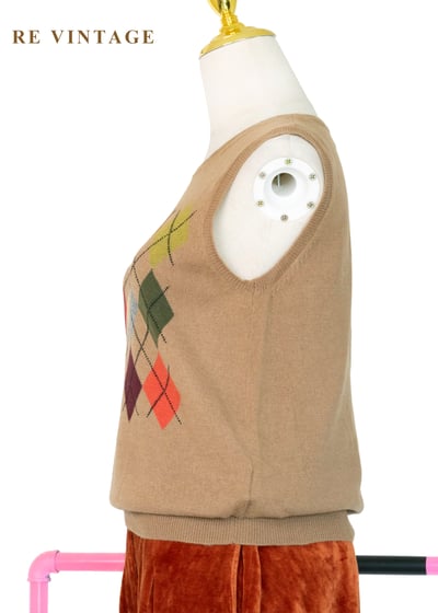 彩紅菱格學院筆記毛線背心6