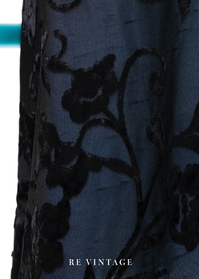 藍色黑花夢語旗袍領迷你洋裝15