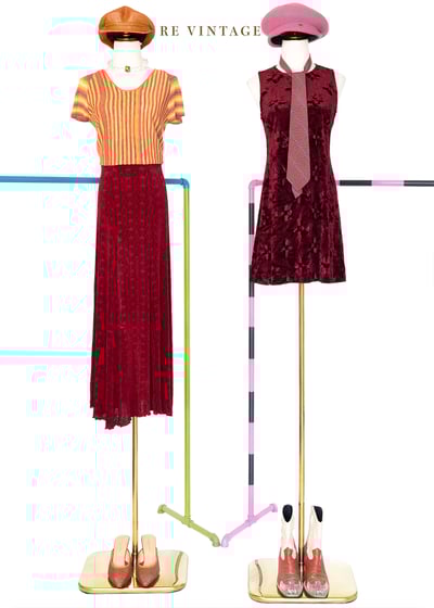 Red Wine 壓印絨布小花迷你洋裝2