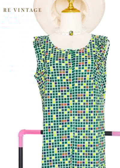 夏日跳格子荷葉裙擺洋裝3