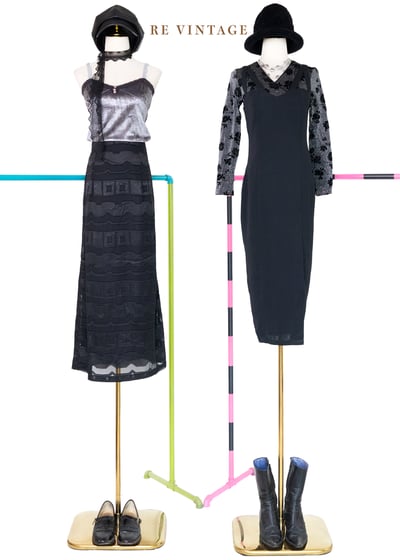 Black Sea 線條印花黑色長裙（27"）2