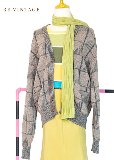 淺棕綠方格紋針織毛衣外套1