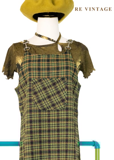 檸檬橄欖綠格紋銀骨頭吊帶長洋裝3