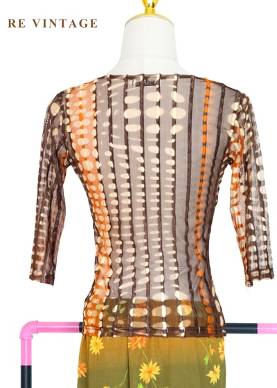 深棕橘子色圓點線條透膚上衣9