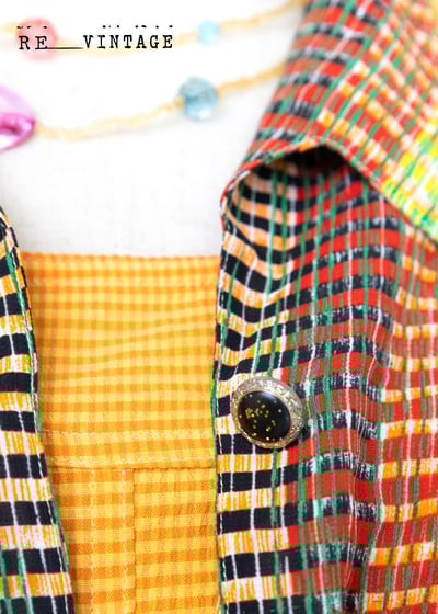 格紋線條黃橘黑短袖襯衫6