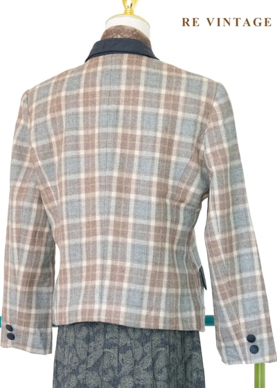 霧灰奶茶色格紋毛呢西裝外套10