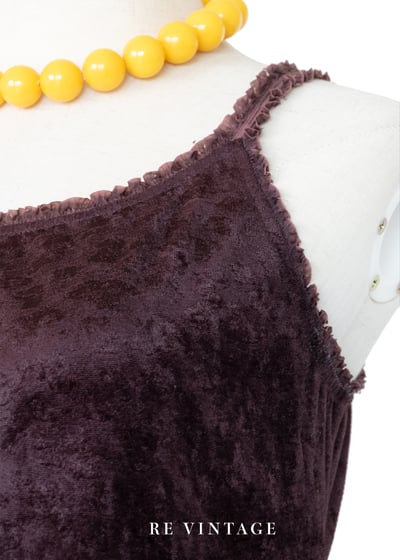 巧克力色精緻花影絨布小背心6