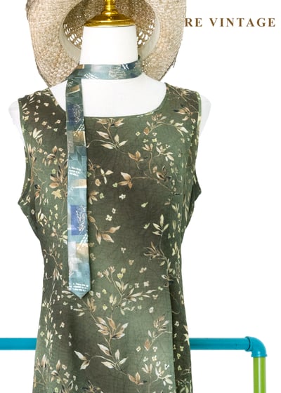 暮色森林復古苔蘚綠無袖長洋裝3