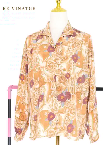 晨曦橘紫色小花長袖襯衫4